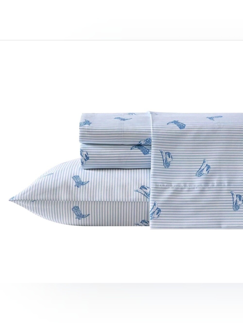 4pc Wrangler Full Sheet Set Cowboy Pinstripe Blue